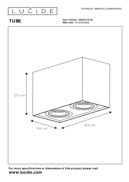 Lucide TUBE - Plafondspot - 2xGU10 - Zwart - technisch